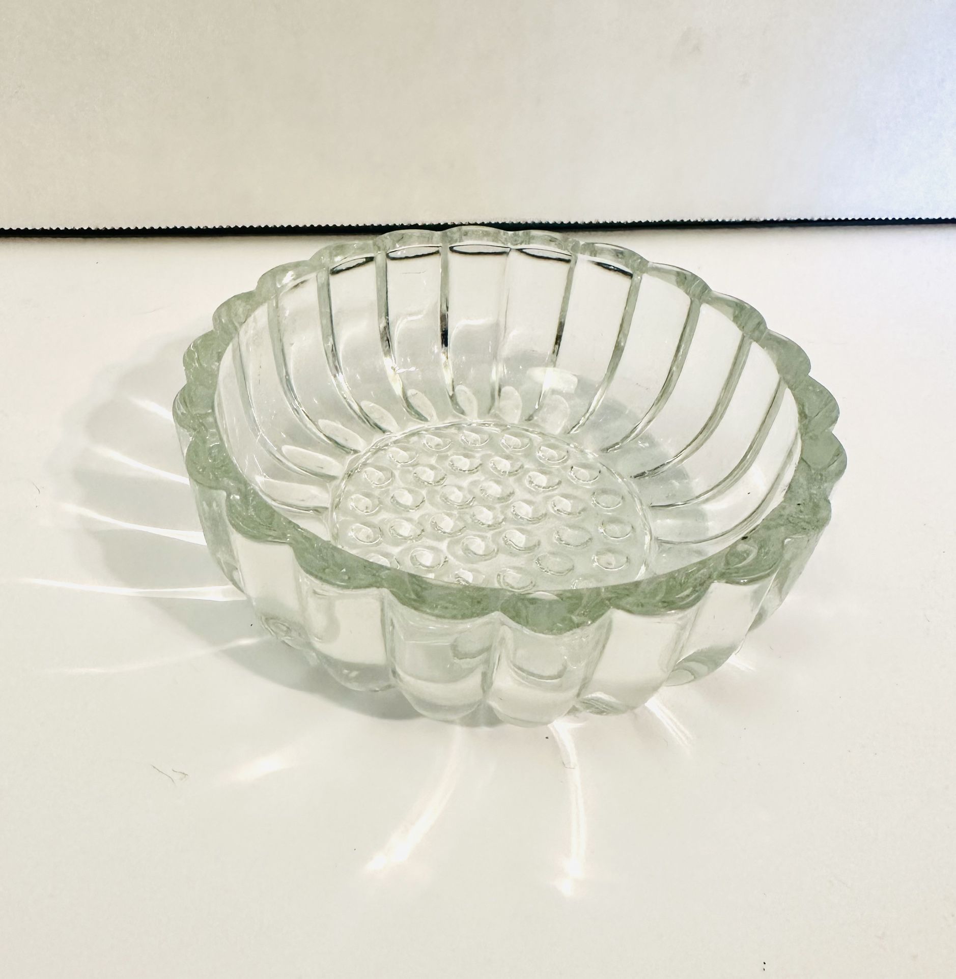 Vintage Glass Ribbed Beaded Bottom Trinket Clear Ashtray