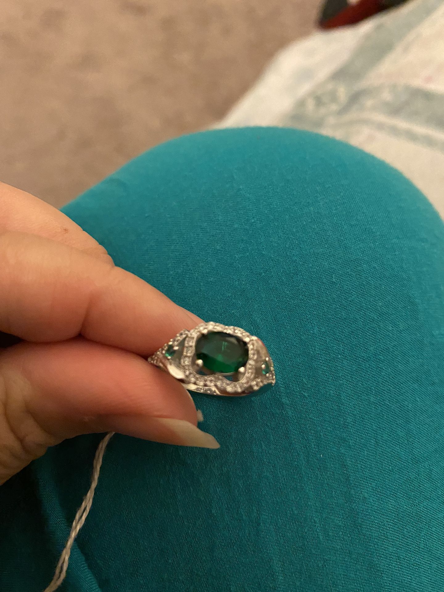 Real 925 Sterling Silver Emerald Cz Diamond Wedding Ring Size 8