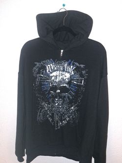 Indie Grunge Graphic Print Zip up Hooded Sweat Coat Unisex Size M, Vintage