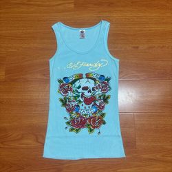 Vintage Y2K Ed Hardy Skull Roses Rhinestone Tank Top Size XL