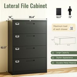  File Cabinets,4 Drawer Metal Lateral Filing Organization Storage Cabinets with Lock,Home Office for Hanging Files Letter/Legal/F4/A4 Size (Require As