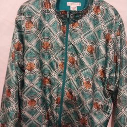 Vtg Sunterra Windbreaker Jacket Size Large $17 Teal White Full Zip Beautiful Print