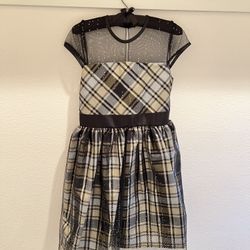 Holiday Dress Black Gold Silver Plaid Party Dress
