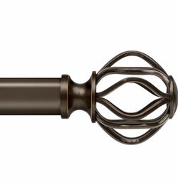 Bronze Curtain Rods for Windows 28-48 Inch (2.3-4 ft) with Decorative Cage Finials, 1 Inch Adjustable Heavy Duty Metal Window Treatment Rods for Livin