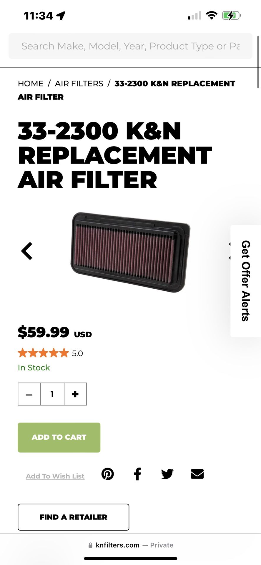 Air filter 2014-2020 brz, frs and 86