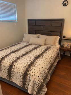Queen Bed Frame with Wood Panel Headboard