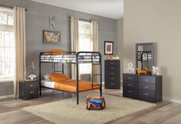 Twin Twin Black Metal Bunk Bed! Brand new in box! $50 Down Takes It Home Today!