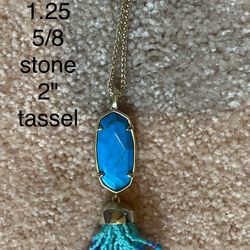 Kendra Scott Eva Gold Tone 16” Long Necklace with Aqua Blue Howlite pendant 