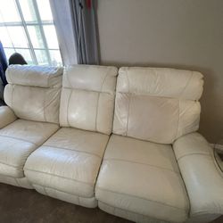 Reclining White Leather Couch 