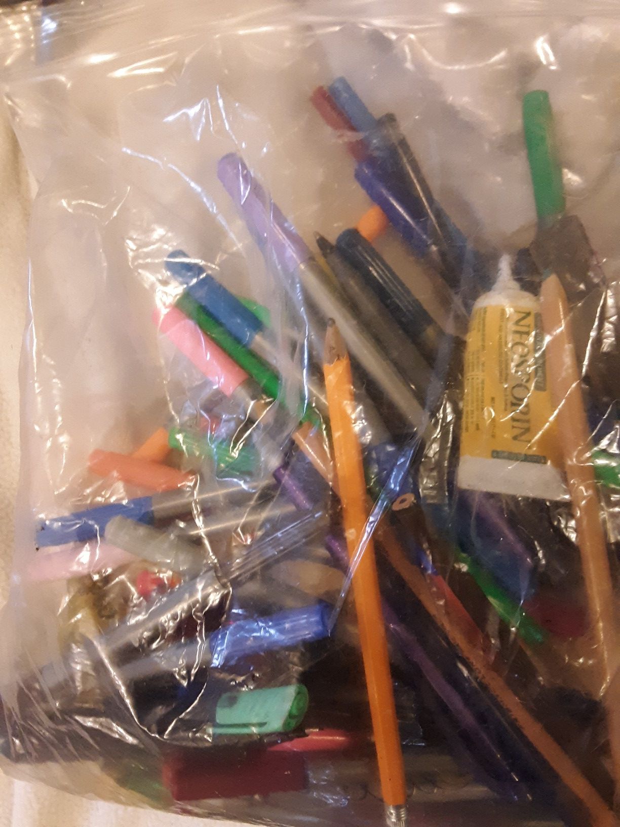 Large bag of art supplies colored pencils markers gel pens pen pencils sharpener crayons glue sticks