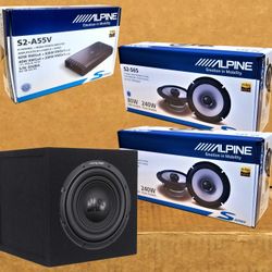 Alpine S Series 5 Ch Power Amplifier System 2-Sets 6 1/2" 2-Way Coaxial Speakers 10" Sealed Enclosure 1230 Watts Package 🚨 Payment Options Available 