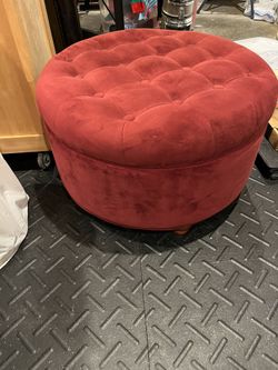 Like New Round Microsuede Ottoman With Storage 