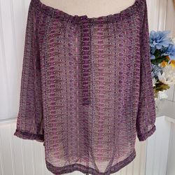 American Eagle Outfitters Pink & Purple Peasant Blouse
