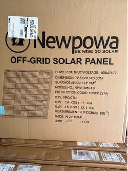 Brand New Newpowa 100W Off-Grid Solar Panels – 3 Panels – $160