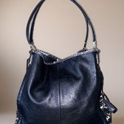 Coach Madison Shoulder Bag Two Tone Black/Python Exotic Leather 28604 GUC