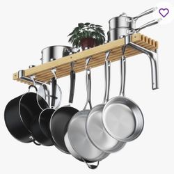 Wall Mounted Wooden Pot Rack