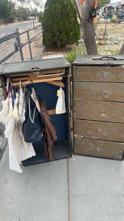 Antique Wardrobe Steamer Trunk with Drawers