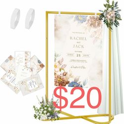 Wedding Welcome Sign Stand, Adjustable Welcome to Our Wedding Poster Holder with Hanging Straps, Sign Rack, Heavy Duty Easel Stand for Sign, Wedding S
