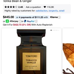 Tom Ford Vanilla And Tobacco Men’s Perfume Regular Price $440