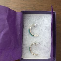 Gift Box Included! Sterling Silver Turquoise Half Hoops From New Mexico