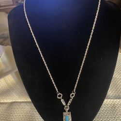 Vintage Silver Necklace With Turquoise Look Pendant 