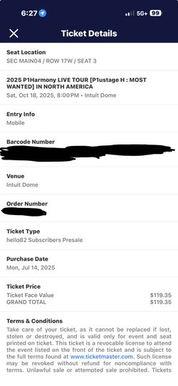 P1Harmony Most Wanted Ticket For Sale! LA, Oct 18
