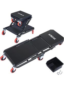 Foldable Z-Creeper Seat: 2-in-1 Garage Shop Creeper for Auto Repair with 6 Wheels, 300 Lbs. Capacity - Red