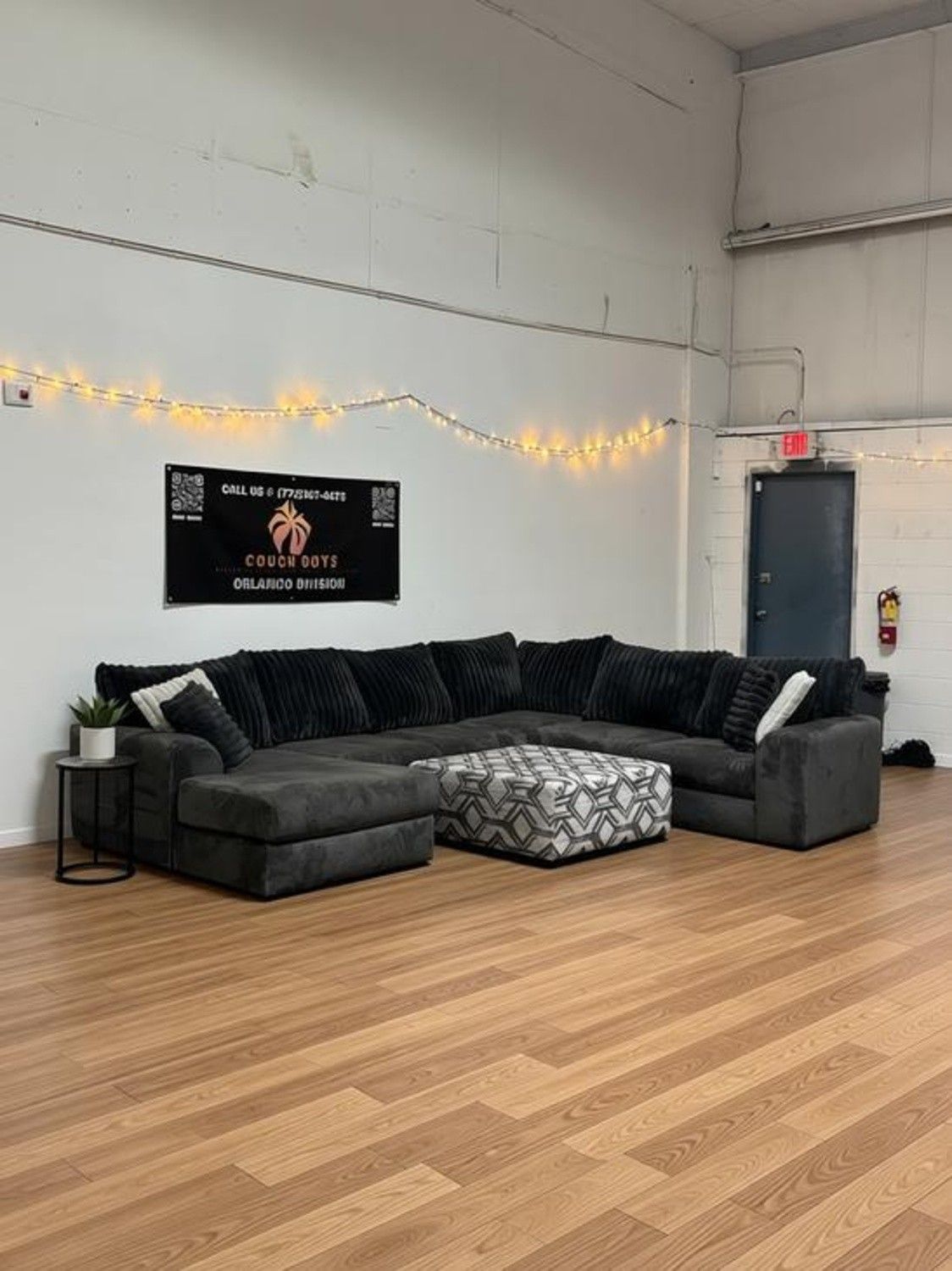 Fluffy Corduroy Sectional Couch with Chaise and Ottoman, Delivery Available