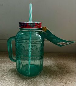 Pioneer Woman Teal Glass Mason Jar