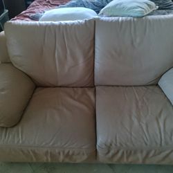 Real Leather Loveseat Comfortable Couch Cream Color 