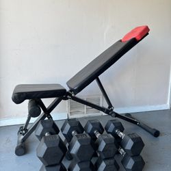 At-Home Gym Equipment Set – Dumbbells + Adjustable Bench