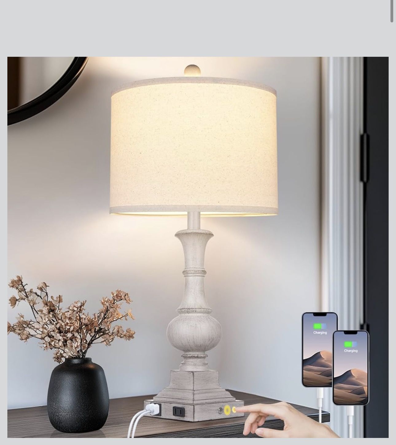 BOBOMOMO 20" Table Lamp Set of 2 for Bedroom Living Room Vintage Rustic - color Antique grey (1 Lamp