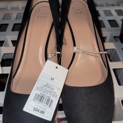 Women's Dot Round Toe Wedge Pumps - a New Day Black AD170