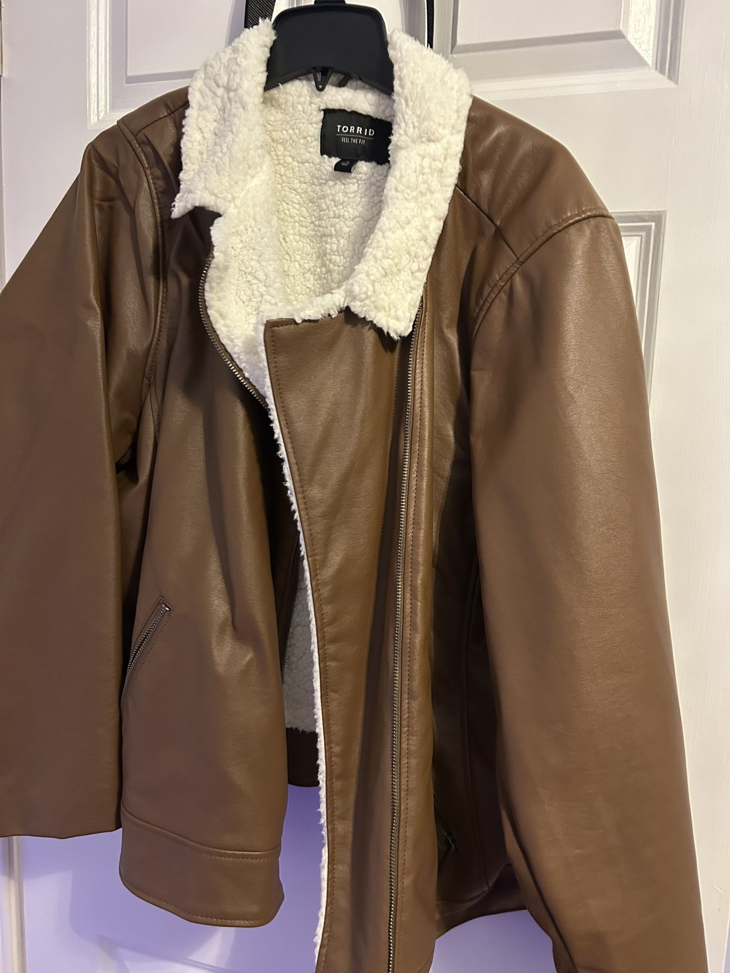 Torrid Brown Leather Jacket Sherpa Lined 4X