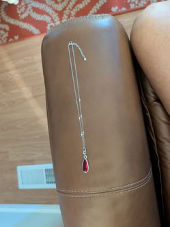 Lab created Ruby & CZ Pendant 17" silver chain.