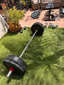 OLYMPIC BUMPER WEIGHT PLATES WITH OLYMPIC BAR