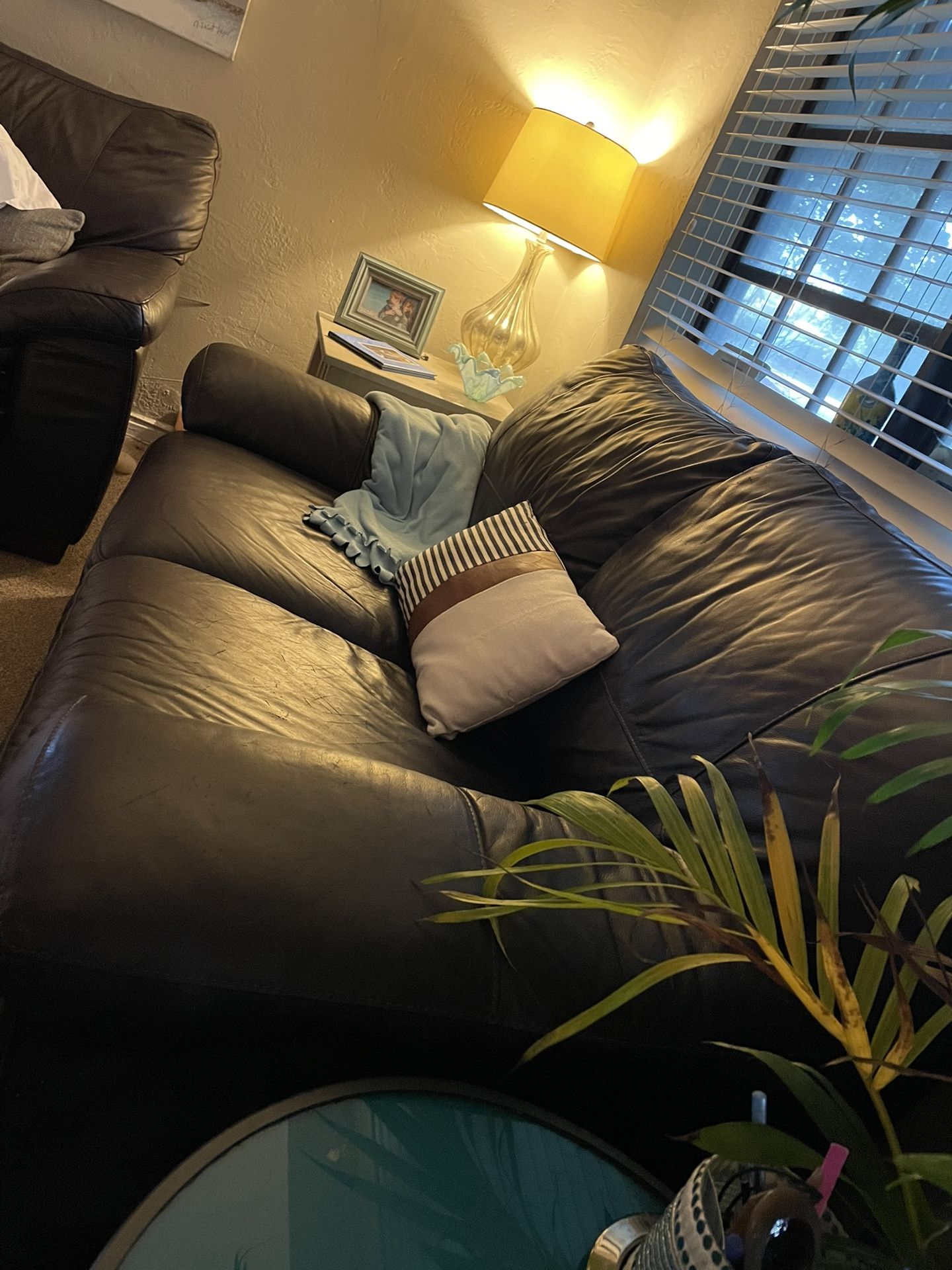 Brown Leather Love Seat & Broken Queen Sleeper Sofa 