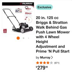 20 in. 125 cc Briggs & Stratton Walk Behind Gas Push Lawn Mower with 4 Wheel Height Adjustment and Prime 'N Pull Start