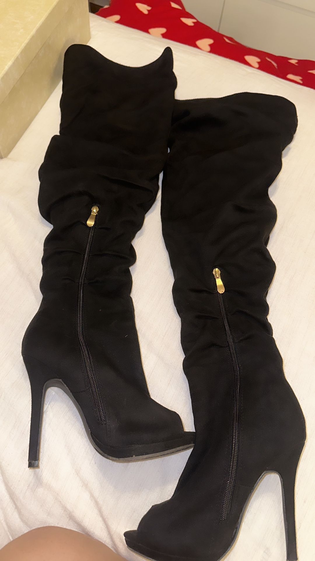 Black Thigh  High Boots Open Toe 