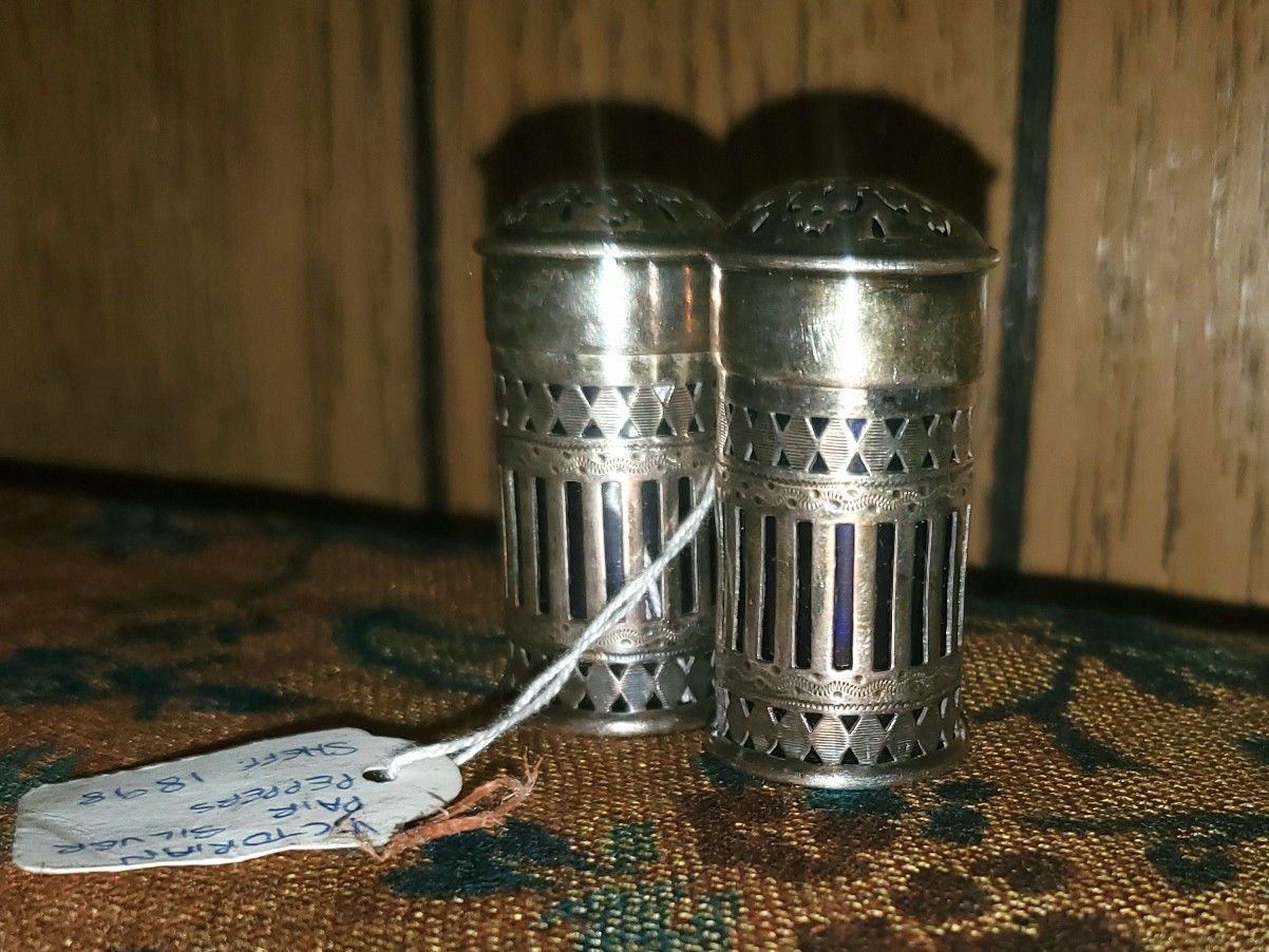 Antique Real Silver (Stamped) Victorian Salt & Pepper Shakers (1898)