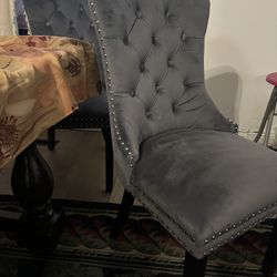 Grey velvet chair/wood legs 