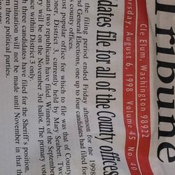 Cle Elum Tribune Thursday August 6th 1998 (Birthday/Anniversary Memento)