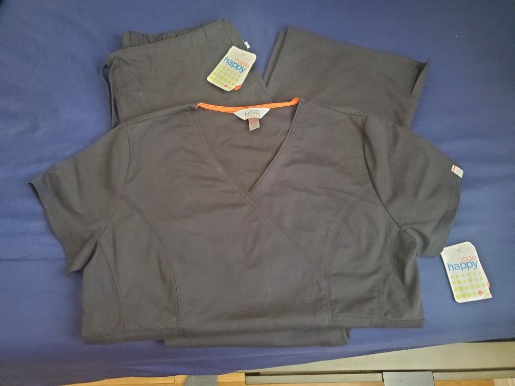 Black Code Happy Scrubs Set