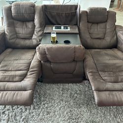 Reclining Sofa With Power Outlet, USBs And Table-style Surface 