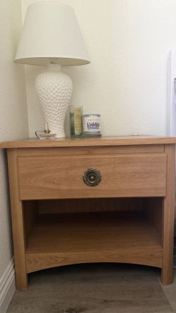Wood Nightstand / Side Table – 1 Drawer + Open Shelf, Warm Oak Finish