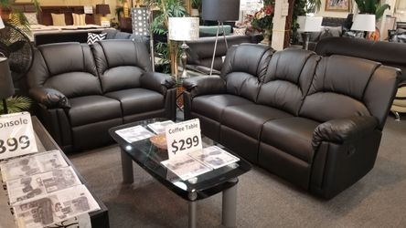 Brand new black bonded leather manual reclining sofa + loveseat 2PCs set