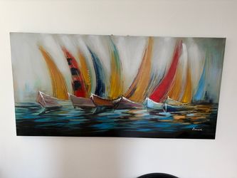 Large Colorful Sailboat Canvas Painting – 60” x 30”