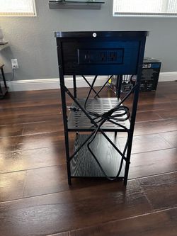 Black End Table with Built-In Power Outlets