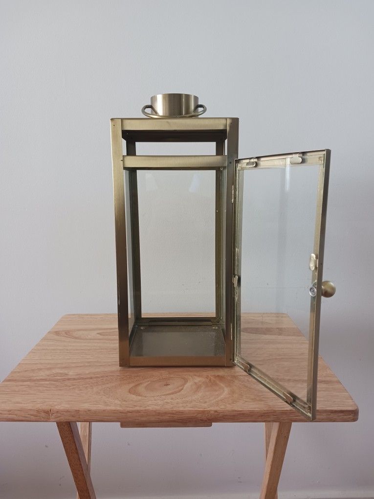 Golden Metal & Glass Lantern – Decorative Candle Holder