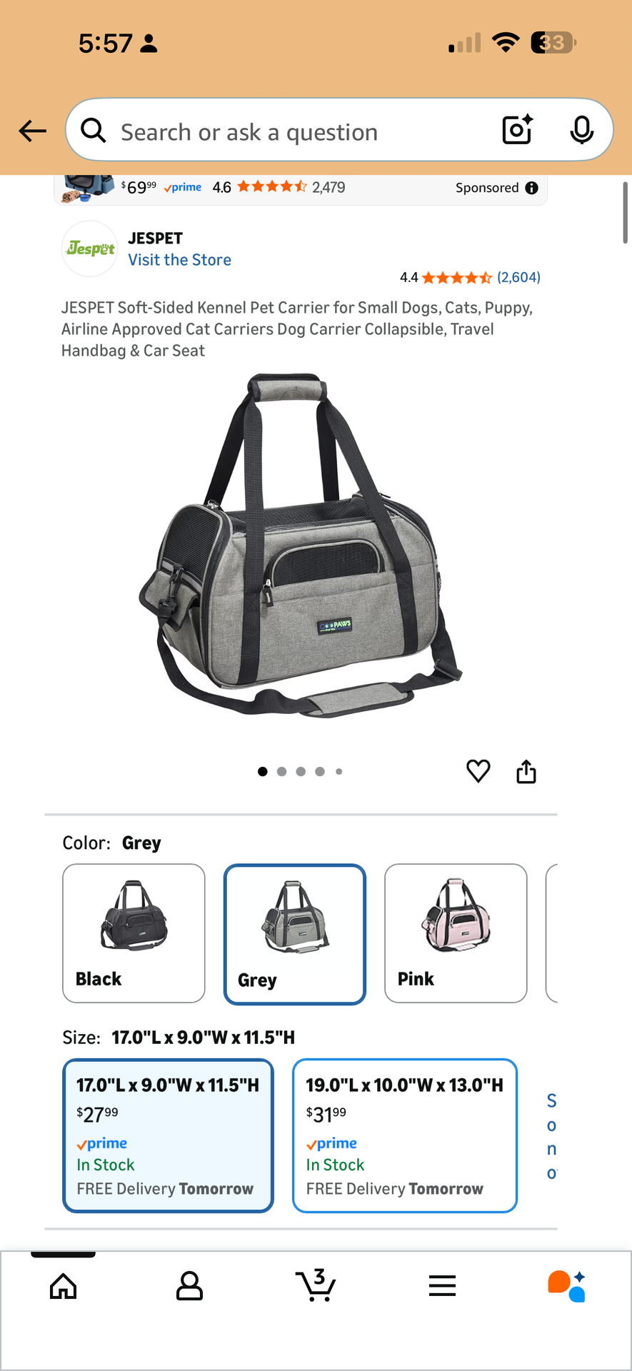 JESPET Soft-Sided Kennel Pet Carrier for Small Dogs, Cats, Puppy